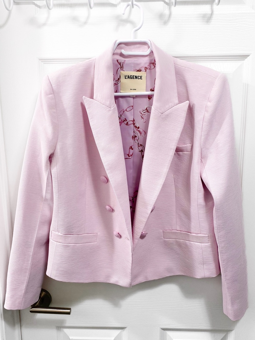 L'AGENCE Lilac Brooke Texture Double-Breasted Blazer